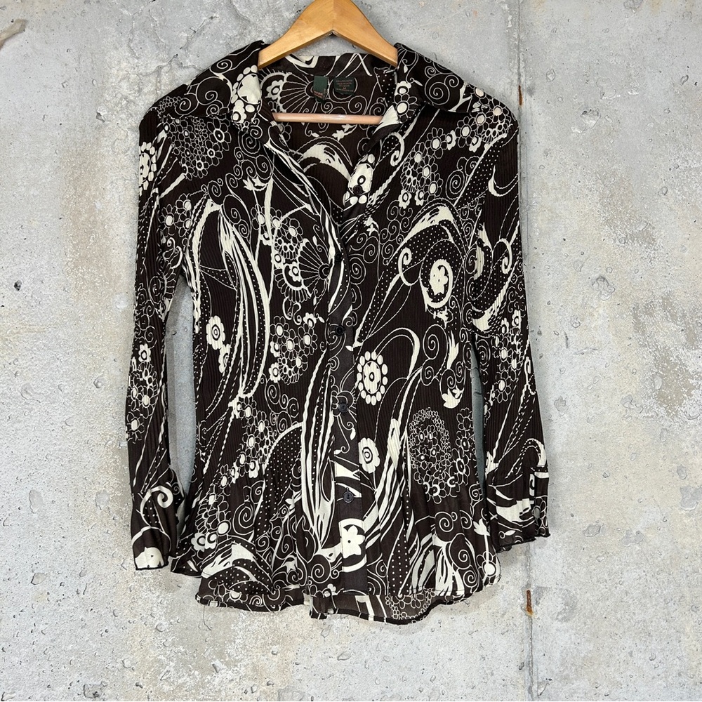 Vintage 90s sere nade brown cream paisley button up blouse medium